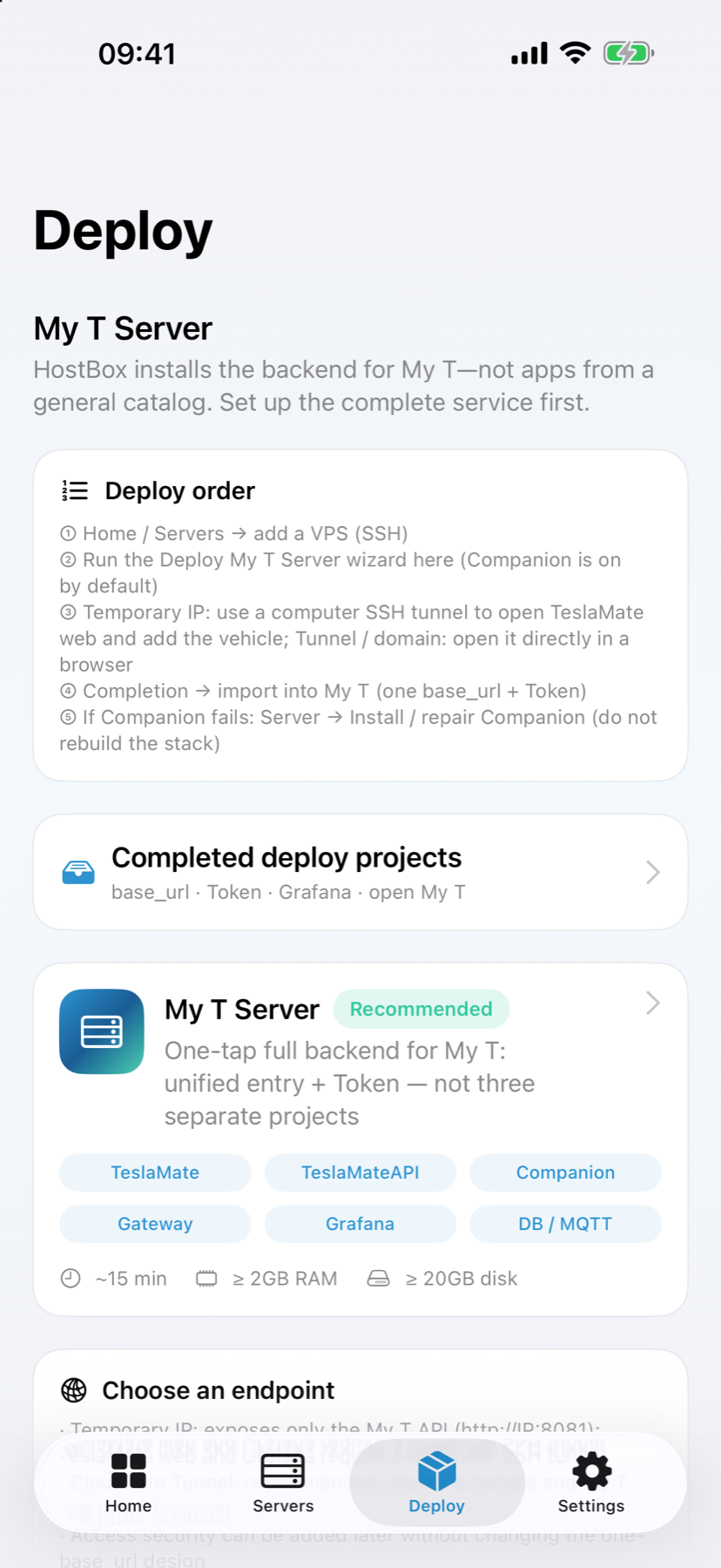 HostBox My T Server deployment