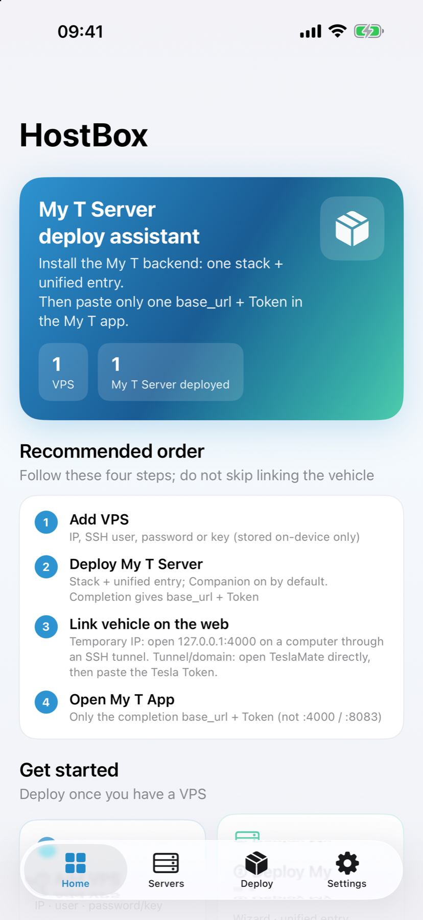 HostBox home and recommended deployment order